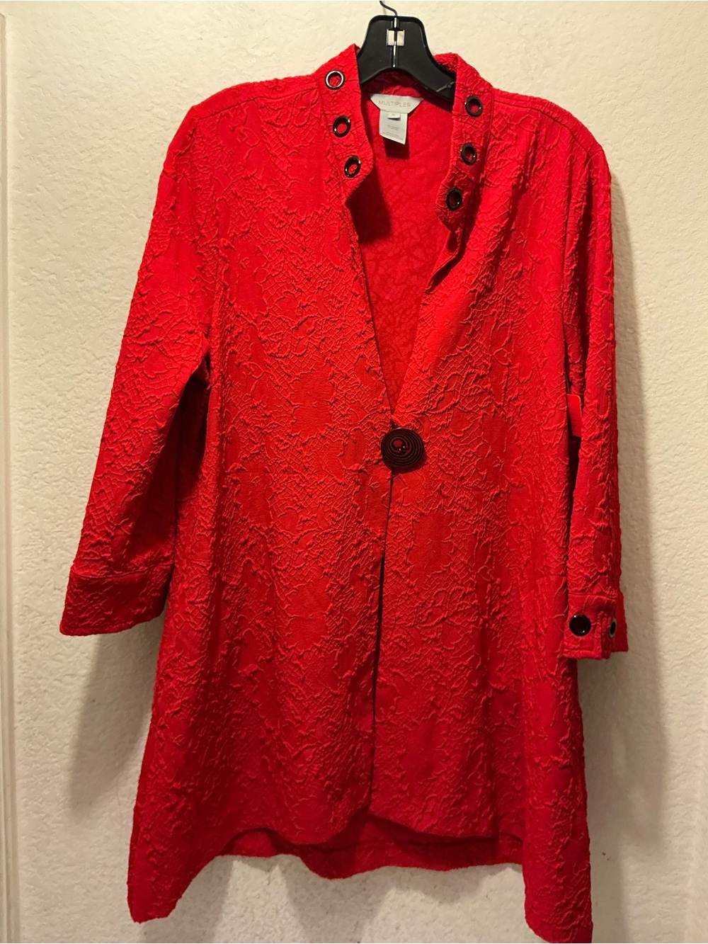Multiples Red Textured Jacket with Black Grommet Detail size M